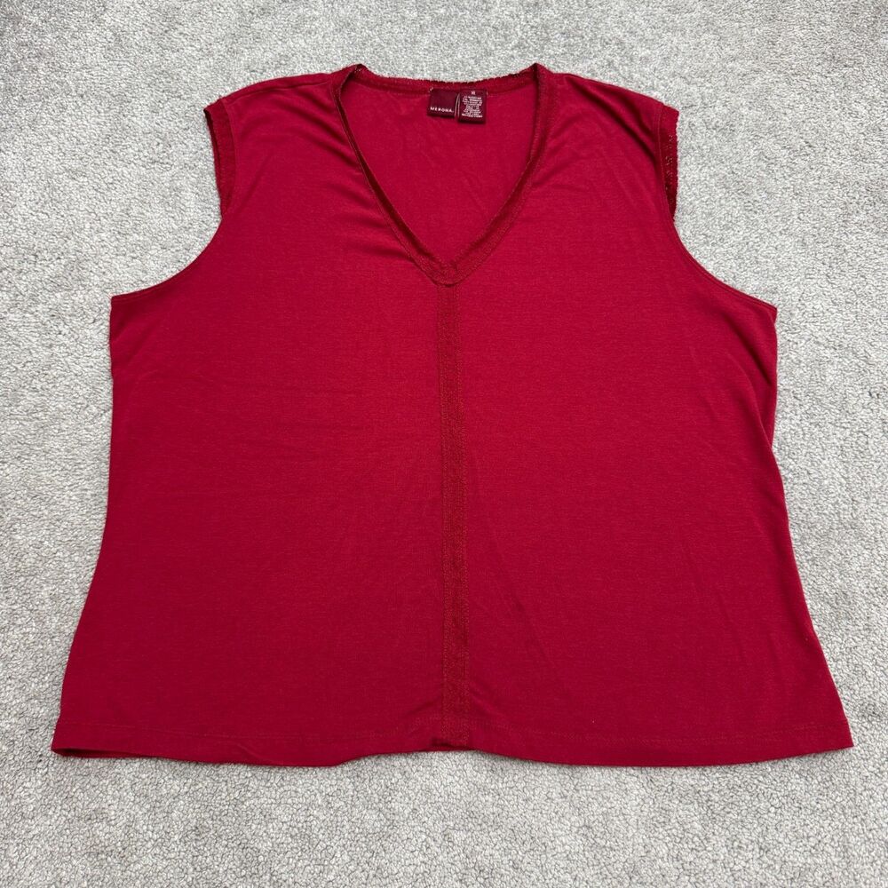 Merona Sleeveless Lace Trim Stretch Tank Top Womens XL Red V-Neck Rayon Blend